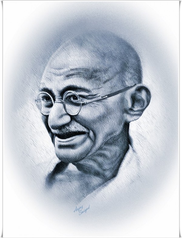 Mixed Painting Of Gandhi G - DesiPainters.com