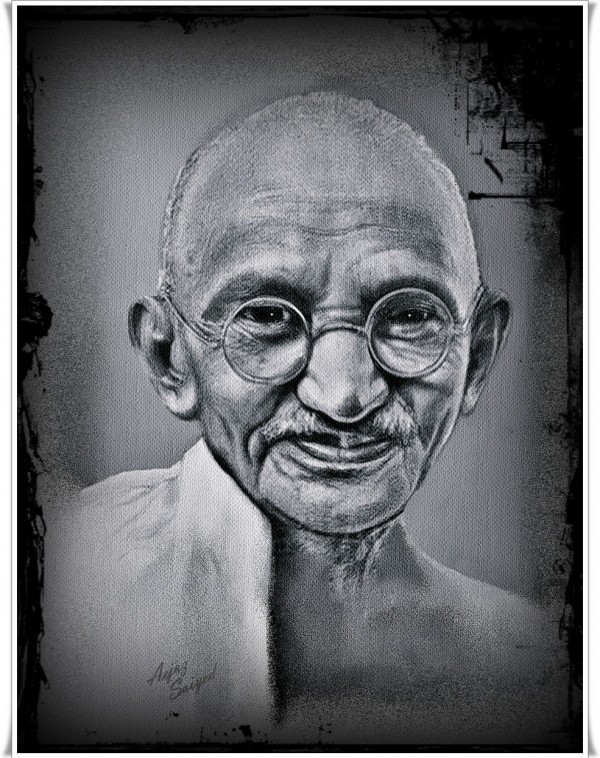 Mixed Painting Of Bapu Gandhi - DesiPainters.com