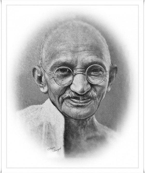 Mixed Painting Of Mahatma Gandhi Ji