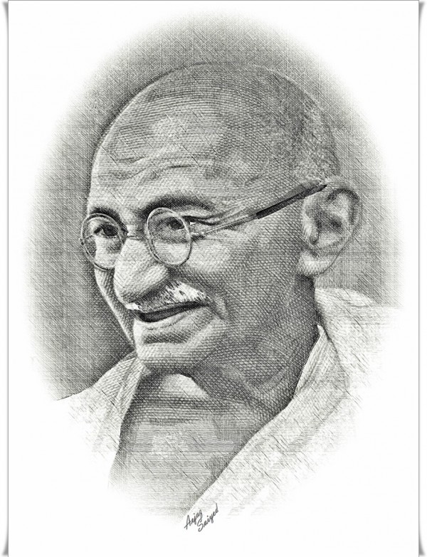 Mixed Painting Of Gandhi Ji - DesiPainters.com