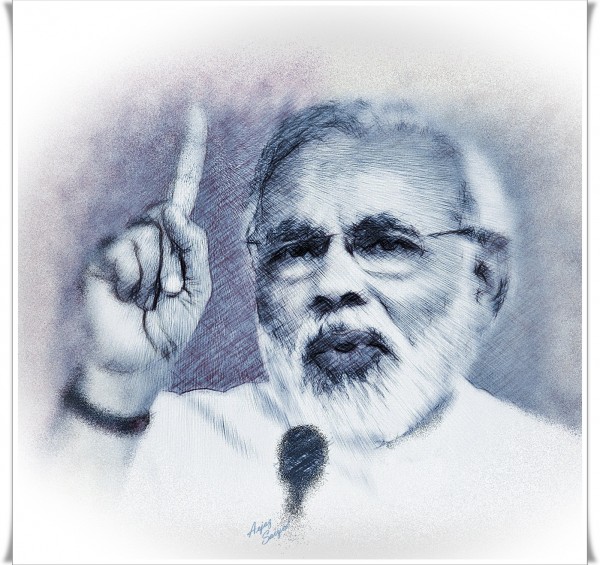 Mixed Painting Of Narendra Modi By Aejaz Saiyed