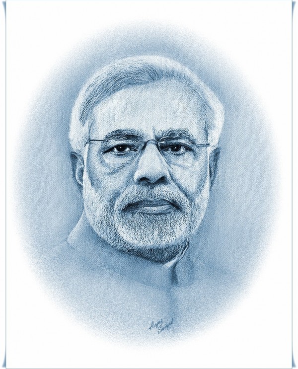 Pencil Color Sketch Of Narendra Modi - DesiPainters.com