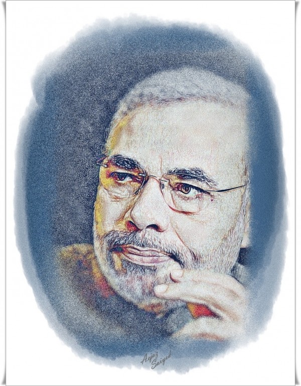 Mixed Painting Of Narendra Modi - DesiPainters.com