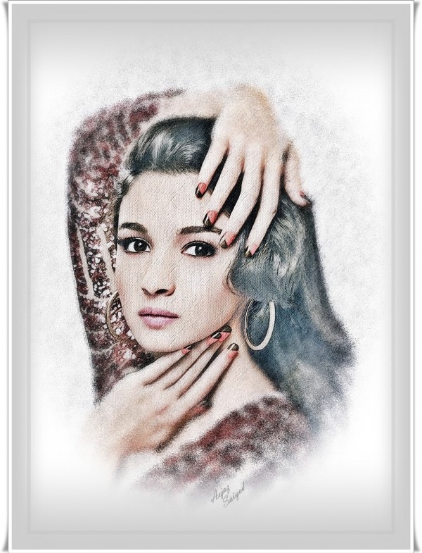 Mixed Painting Of Alia Bhatt - DesiPainters.com