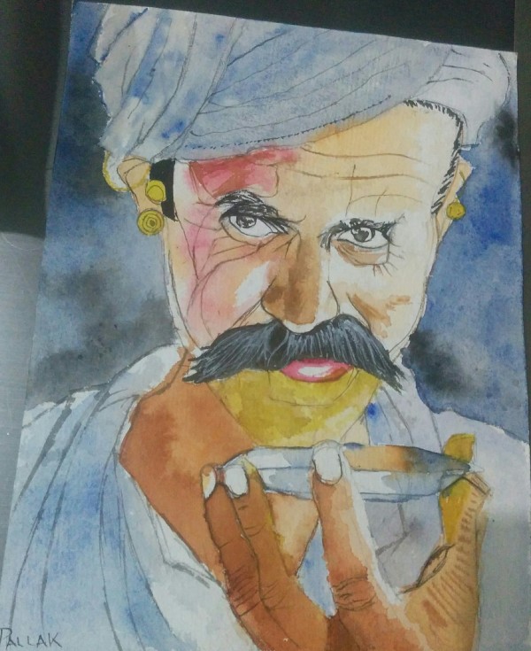Watercolor Painting Of Old Man - DesiPainters.com