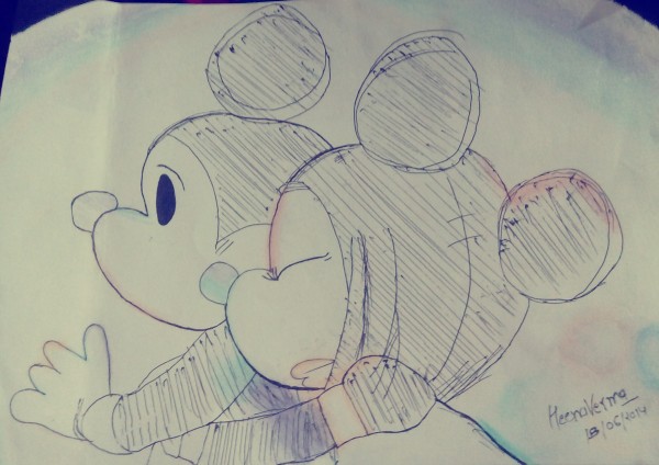 Pencil Color Sketch Of Micky And Minni Mouse