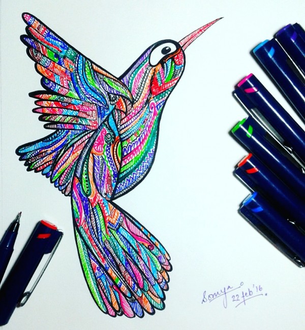 Ink Painting Of Humming Bird