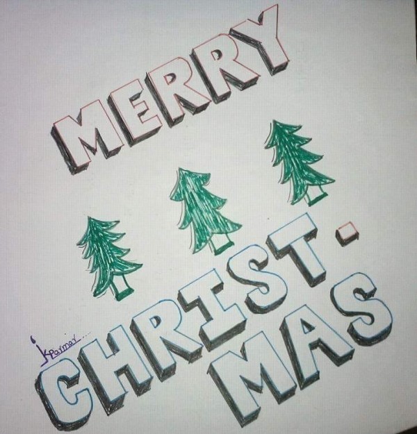 Pencil Color Sketch Of Happy Christmas