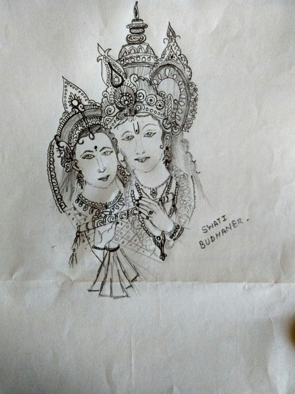 Pencil Sketch Of Radha Krishna Ji