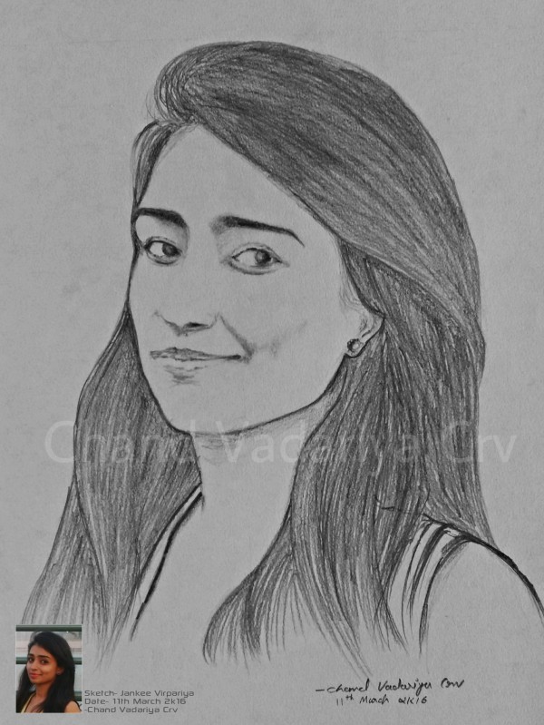 Pencil Sketch Of Girl By Chand Vadariya Crv - DesiPainters.com