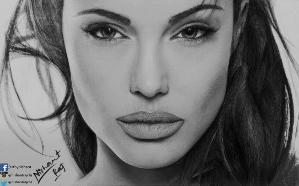 Pencil Sketch Of Angelina Jolie - DesiPainters.com