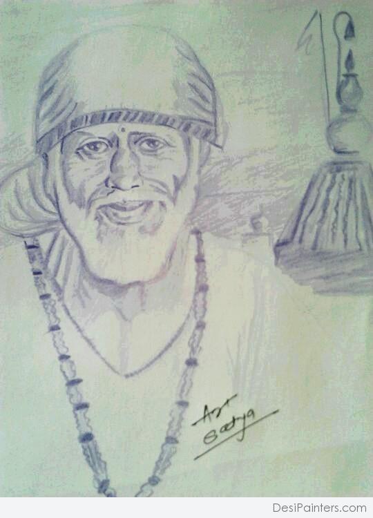 Pencil Sketch Of Sai Baba Ji - DesiPainters.com