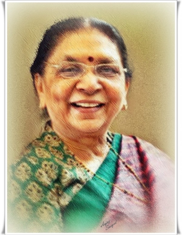 Smiling Mixed Painting Of Anandiben Patel