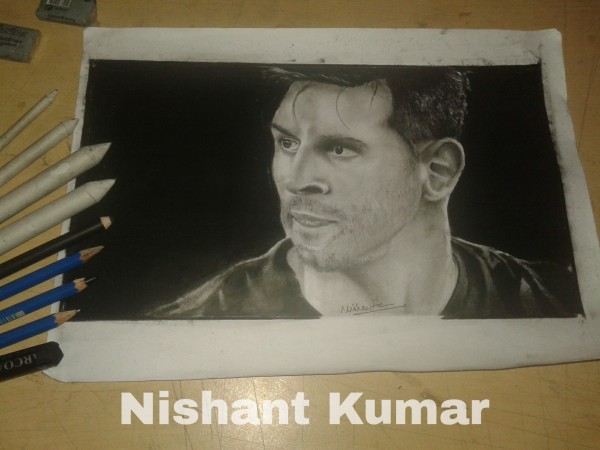 Charcoal Pencil Sketch Of Messi - DesiPainters.com