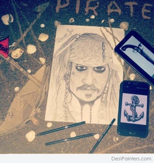 Pencil Sketch Of Captain Jack Sparrow - DesiPainters.com