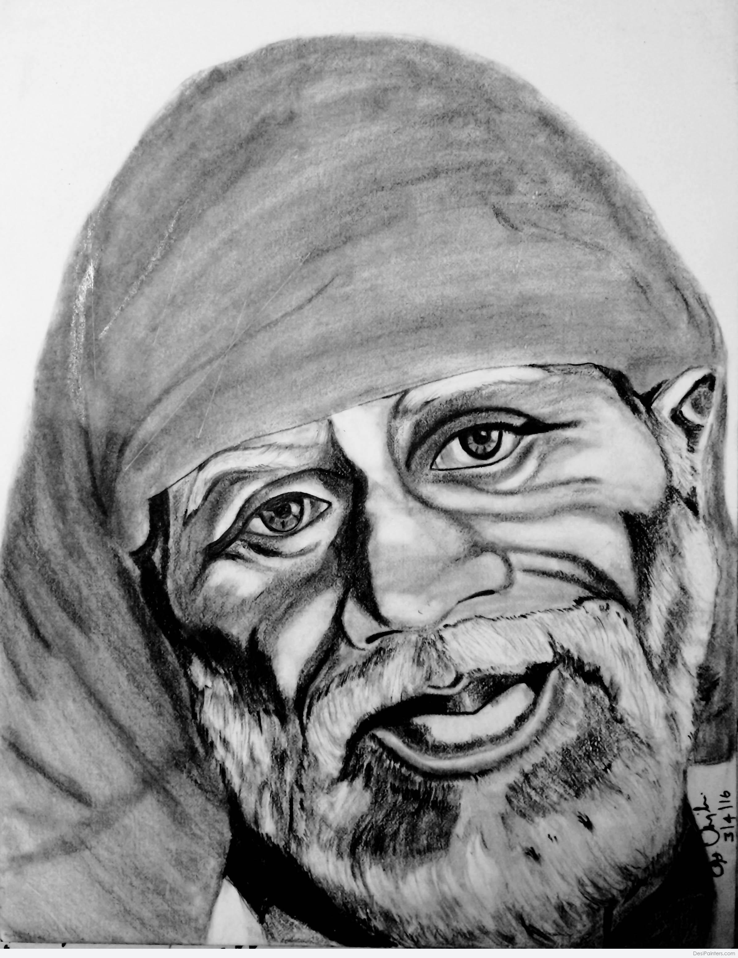 Sai Baba Pencil Drawing