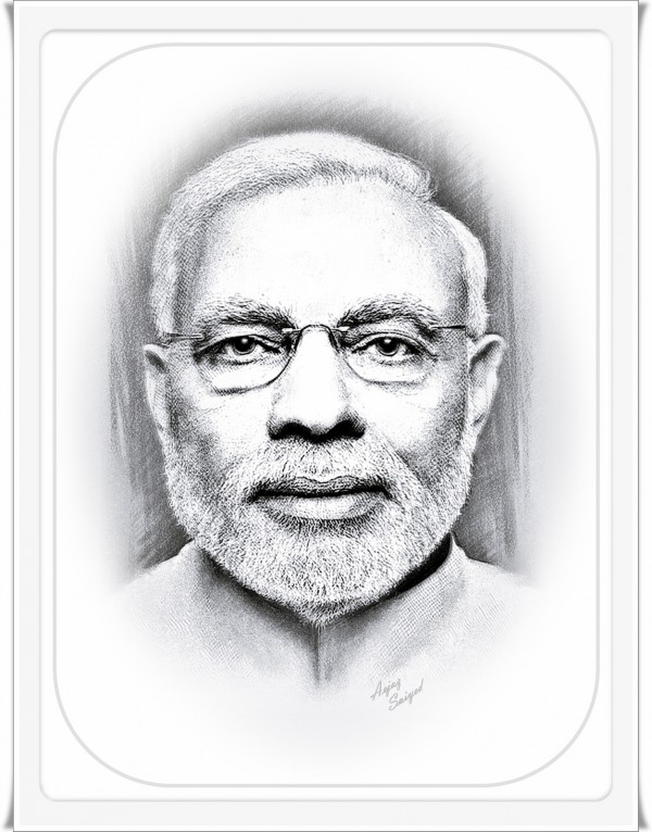 Ink Painting Of Narendra Modi - DesiPainters.com