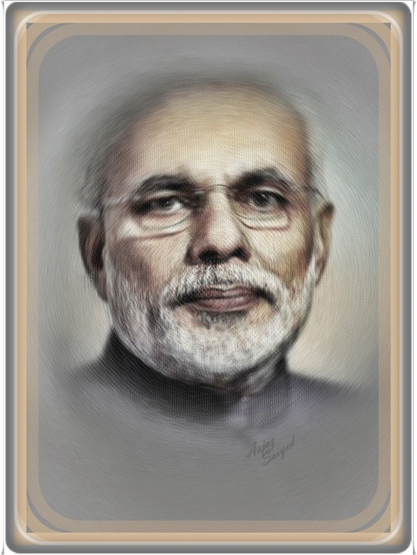Mixed Painting Of Narendra Modi By Aejaz Saiyed - DesiPainters.com