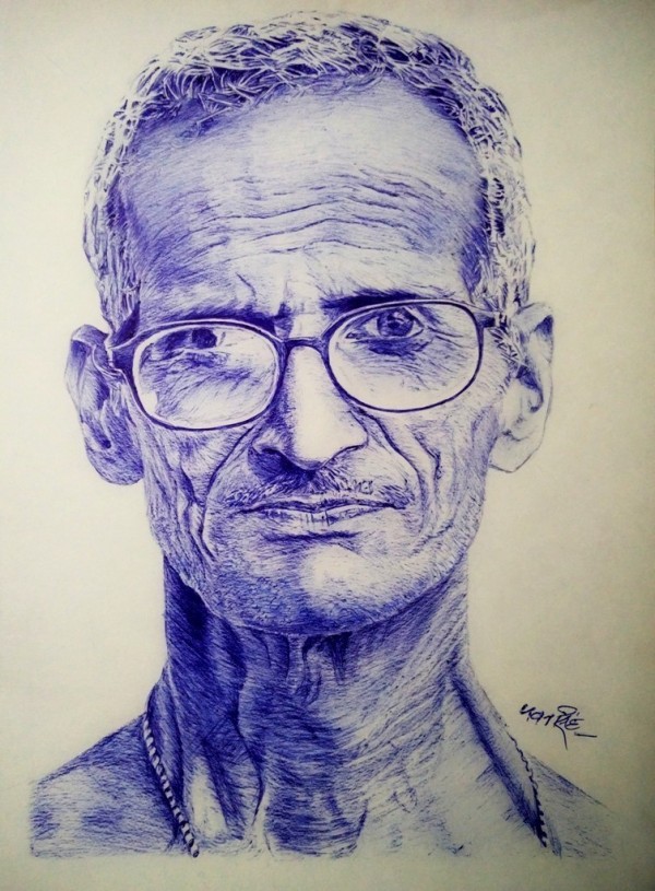 Ink Painting Of A Common Man Of India - DesiPainters.com