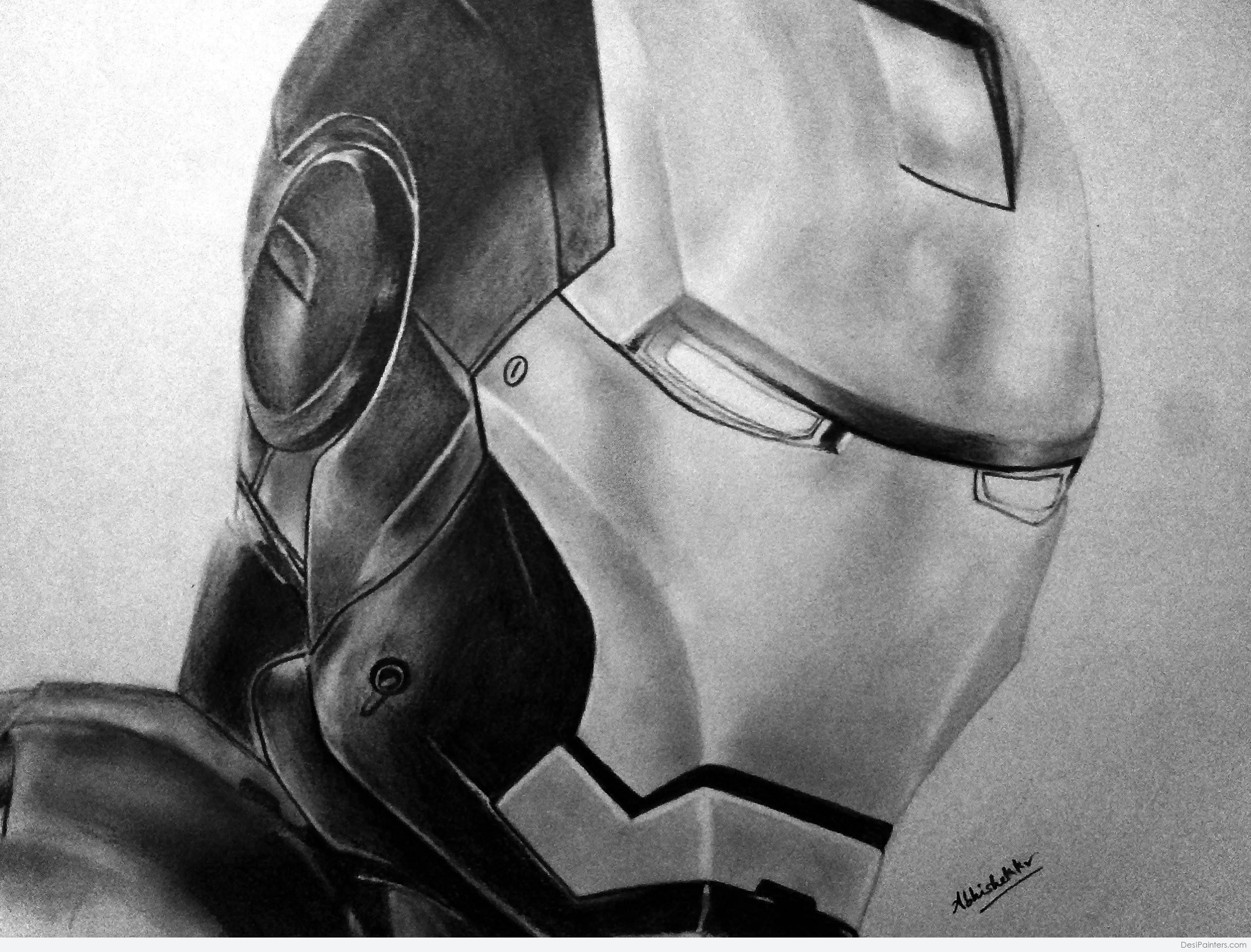 A pencil drawing I did of Iron Man in B&W : r/Avengers