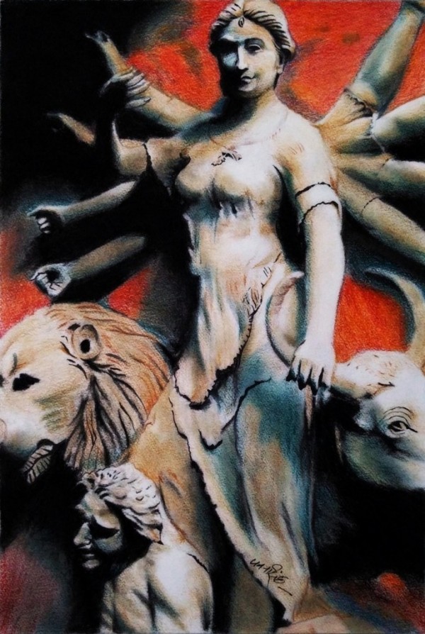 Oil Painting Of Goddess Durga - DesiPainters.com