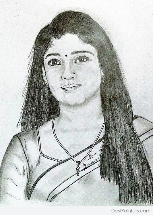 Film Actress Nayantara – Pencil Sketch - DesiPainters.com