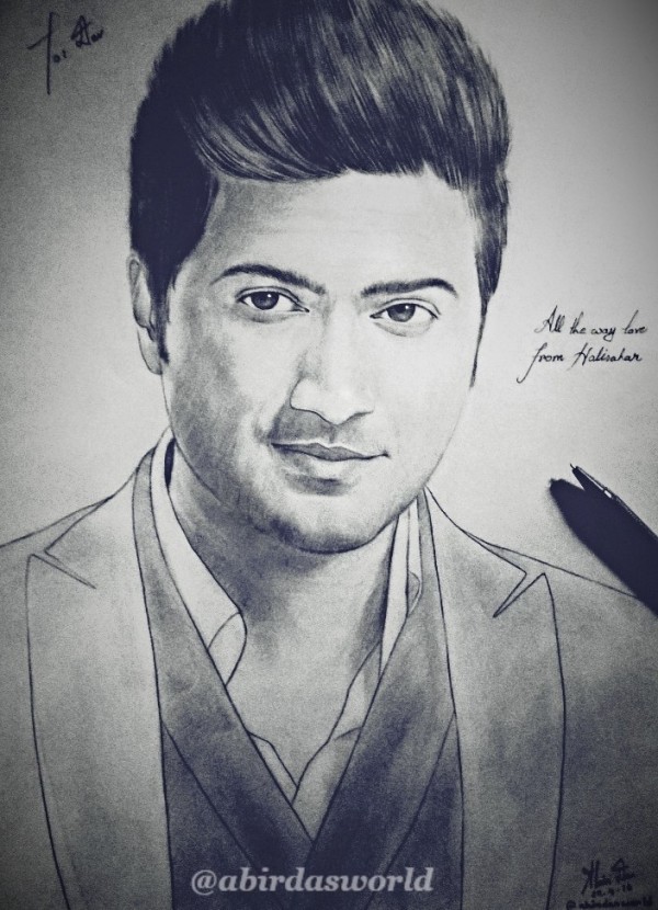 Pencil Sketch of DEV – Tollywood Film Star - DesiPainters.com