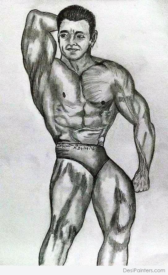 Pencil Sketch of Body Builder - DesiPainters.com