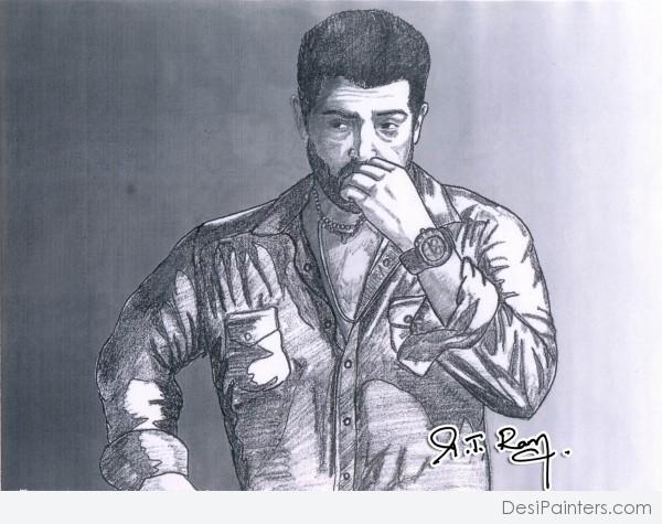 Pencil Sketch of THALA AJITH - DesiPainters.com