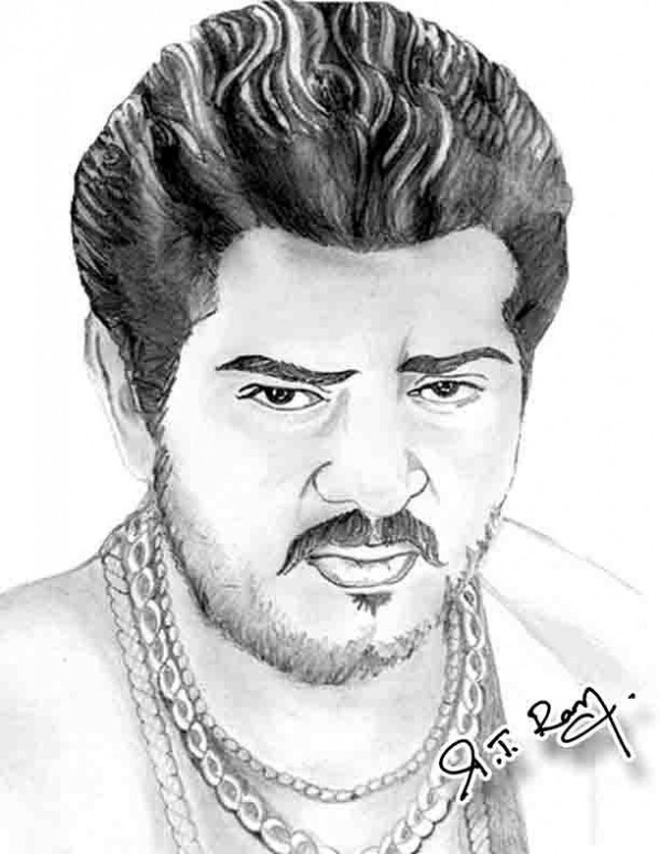 Pencil Sketch of THALA AJITHKUMAR - DesiPainters.com