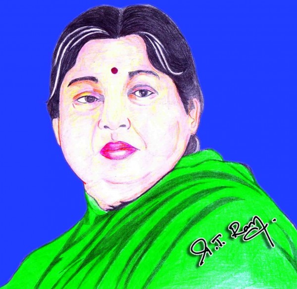 Crayon Painting of Tamilnadu C.M. Jayalalitha