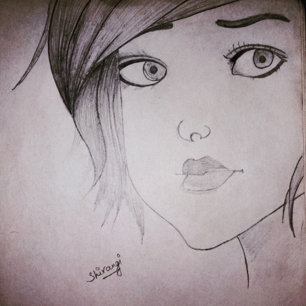 Pencil Sketch of Innocent Girl