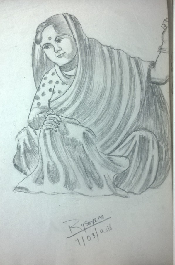 Pencil Sketch of Old Lady - DesiPainters.com