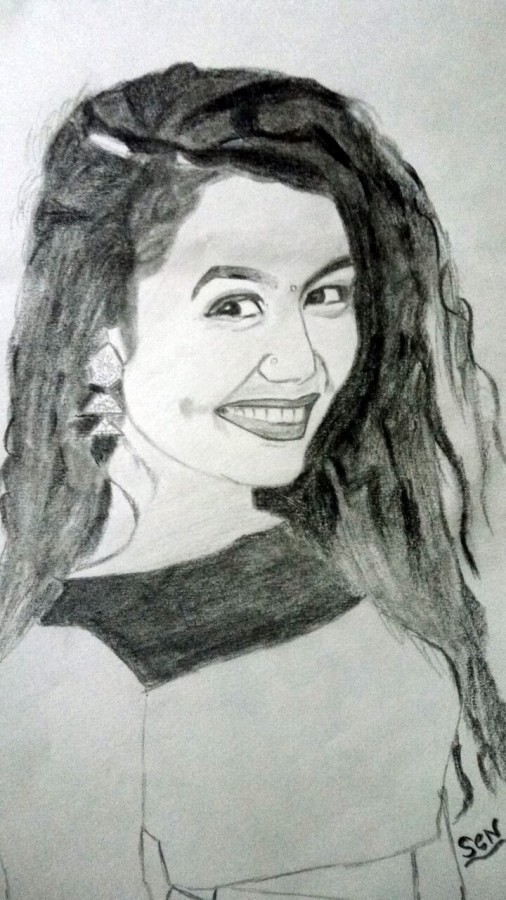 Pencil Sketch of Neha Kakkar - DesiPainters.com