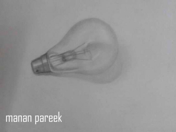 realistic sketch of a glass bulb on A3 size cartridge sheet