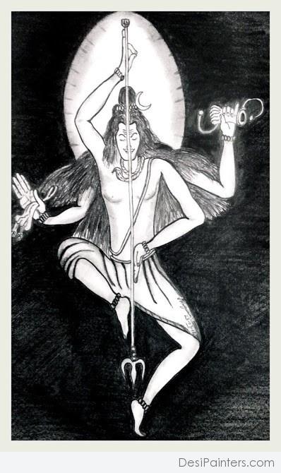 Pencil Sketch of Lord Shiv - DesiPainters.com