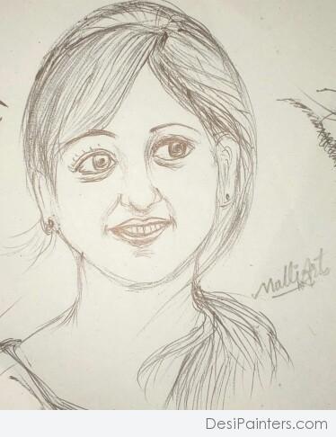 Pencil Sketch of Smiling Girl - DesiPainters.com