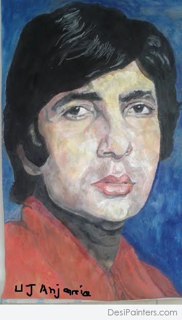 Watercolor Painting of Amitabh Bachchan - DesiPainters.com