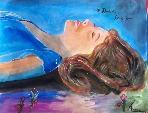 Acrylic Painting of Sleeping Girl - DesiPainters.com