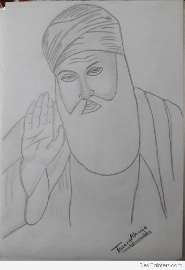Pencil Sketch of Guru Nanak Dev Ji by Tarang Ahuja