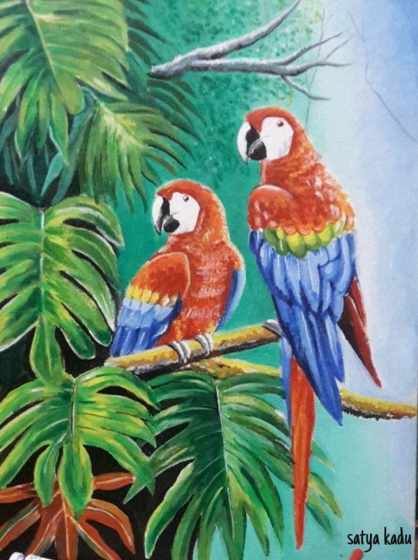 Acrylic Painting of Parrots - DesiPainters.com