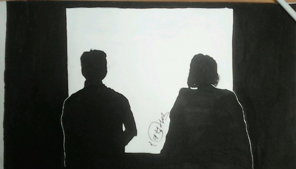 Painting of Couple in Shadow - DesiPainters.com