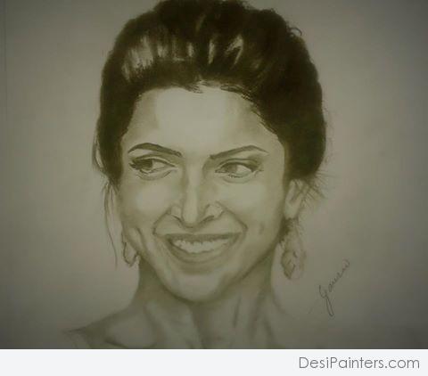 Pencil Sketch of Smiling Deepika Padukone - DesiPainters.com