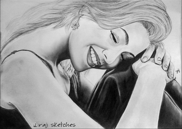 Sweet Pencil Sketch of Happy Girl - DesiPainters.com