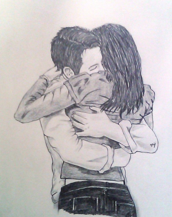 Pencil Sketch of Young Couple - DesiPainters.com