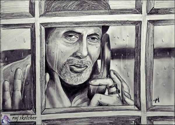 Amitabh Bachchan Sketch of Baghban - DesiPainters.com