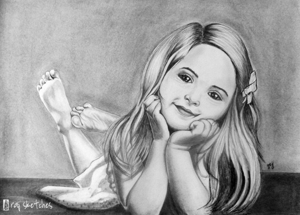 Pencil Sketch of Cute Little Girl - DesiPainters.com