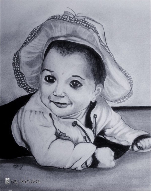 Pencil Sketch of Cute Baby - DesiPainters.com
