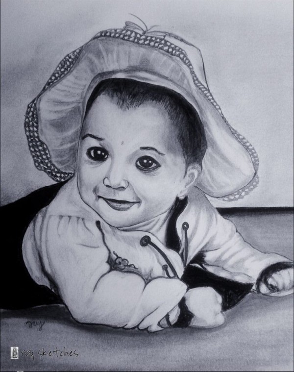 Pencil Sketch of Cute Baby