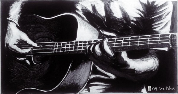 Pencil Sketch of Musical Guitar - DesiPainters.com
